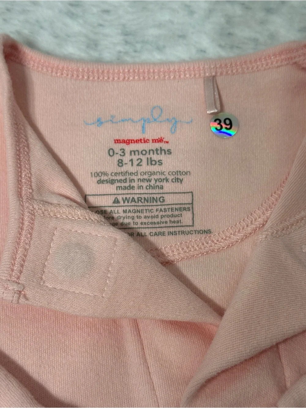 Simply Magnetic Me Peach Salmon Footless Sleeper 0-3M Baby Girl Organic Cotton
